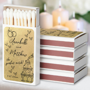 Perfect Match Hand Drawn Wedding Gold Matchboxes