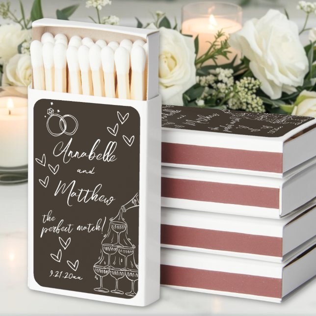 Perfect Match Hand Drawn Wedding Matchbox Favors (Perfect Match Hand Drawn Wedding Matchbox Favors)