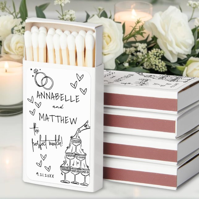 Perfect Match Hand Drawn Wedding Matchbox Favors (Perfect Match Hand Drawn Wedding Matchbox Favors)