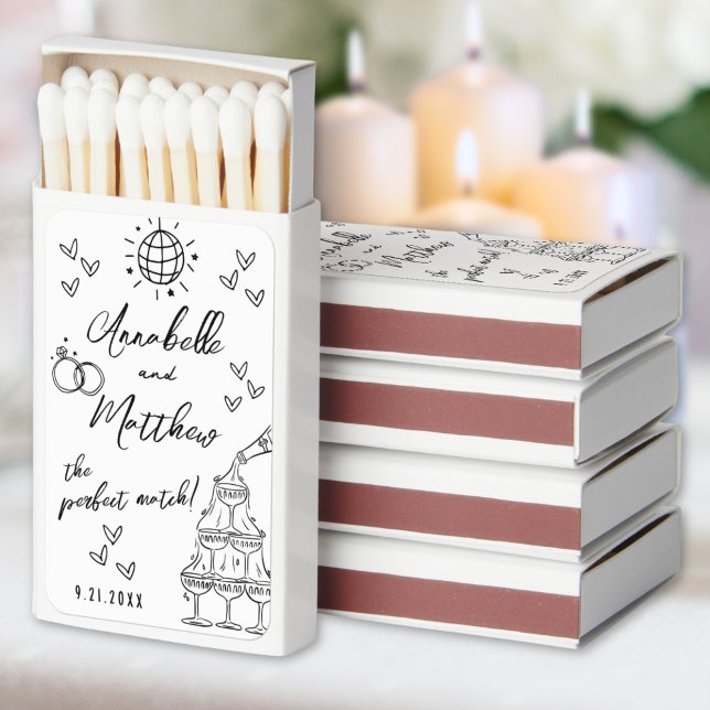 Perfect Match Hand Drawn Wedding Matchbox Favors (Perfect Match Hand Drawn Wedding Matchbox Favors)