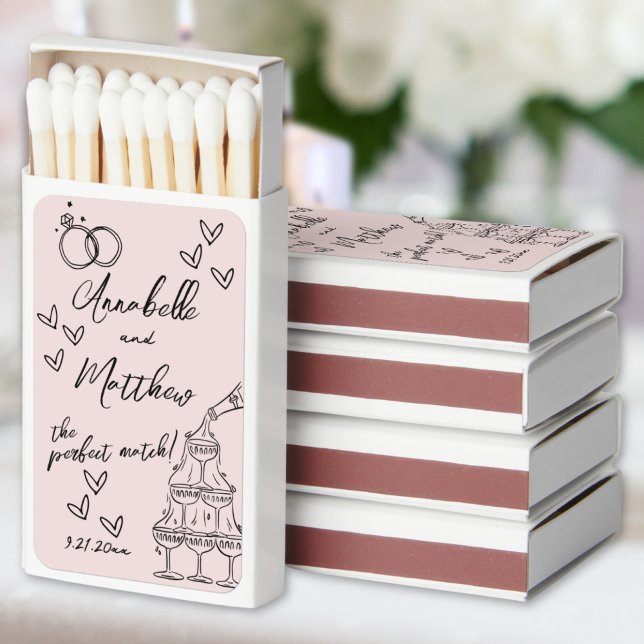 Perfect Match Hand Drawn Wedding Matchbox Favors (Perfect Match Hand Drawn Wedding Matchbox Favors)