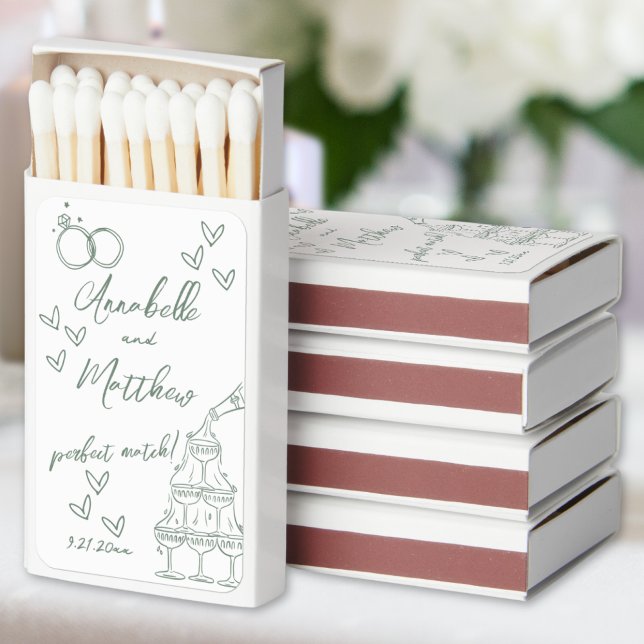Perfect Match Hand Drawn Wedding Matchbox Favors (Perfect Match Hand Drawn Wedding Matchbox Favors)