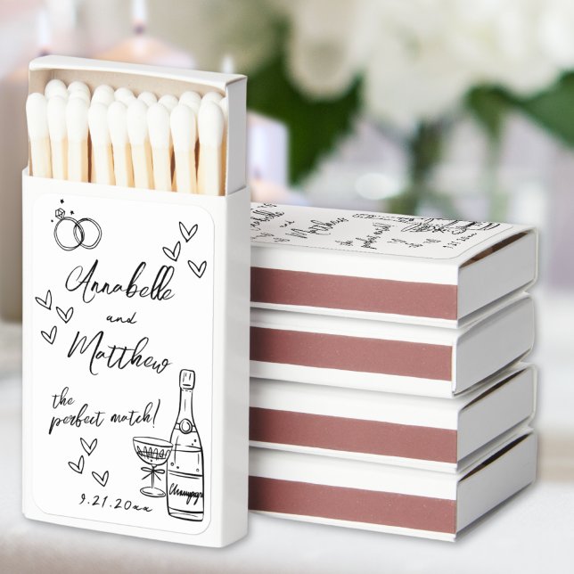 Perfect Match Hand Drawn Wedding Matchbox Favors (Perfect Match Hand Drawn Wedding Matchbox Favors)