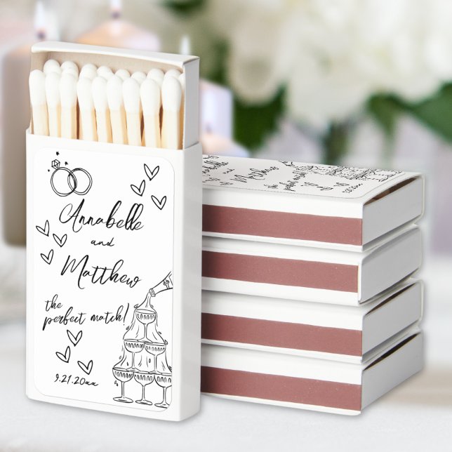 Perfect Match Hand Drawn Wedding Matchbox Favors (Perfect Match Hand Drawn Wedding Matchbox Favors)