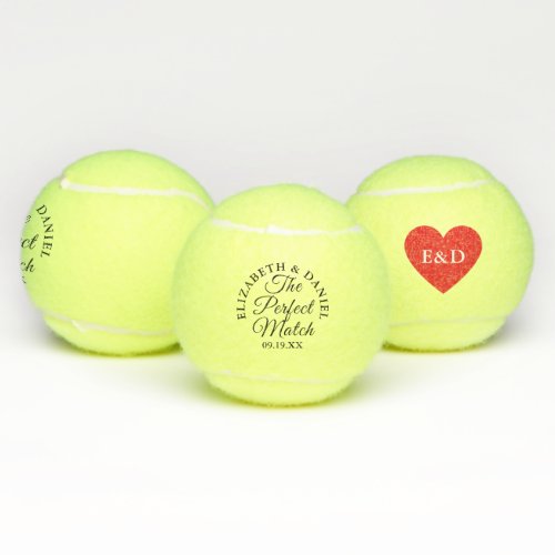 Perfect Match Heart Monogram Wedding Favor Tennis Balls