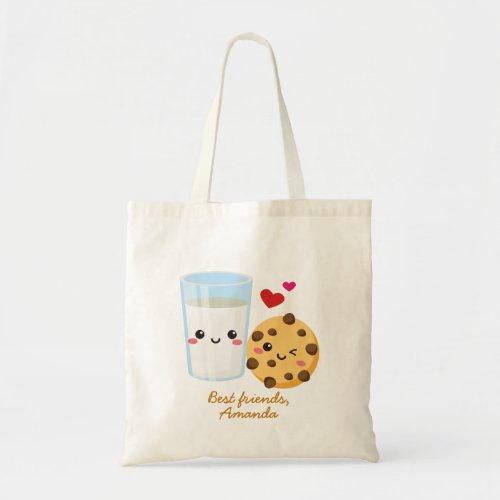 Perfect match Kawaii milk and cookie custom text Tote Bag