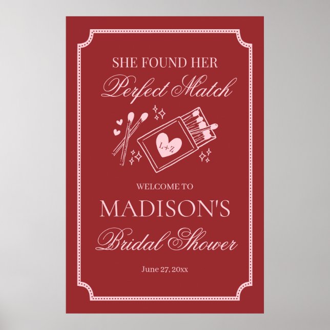 Perfect Match Made in Heaven Bridal Shower Welcome Poster (Front)