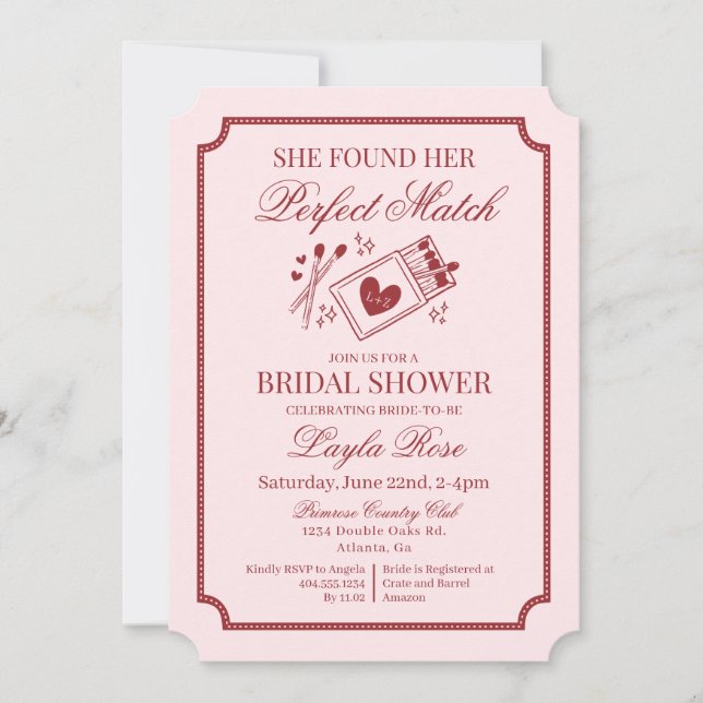 Perfect Match Made in Heaven Pink Bridal Shower Invitation (Front)