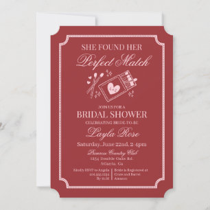 Perfect Match Made in Heaven Red Bridal Shower Invitation