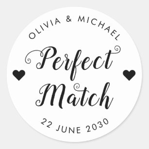 Perfect Match Matchbox Heart Wedding Favor Classic Round Sticker