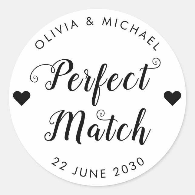 Perfect Match Matchbox Heart Wedding Favor Classic Round Sticker (Front)