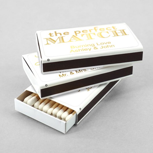 Perfect Match Metallic Foil White Matchboxes (3/4)