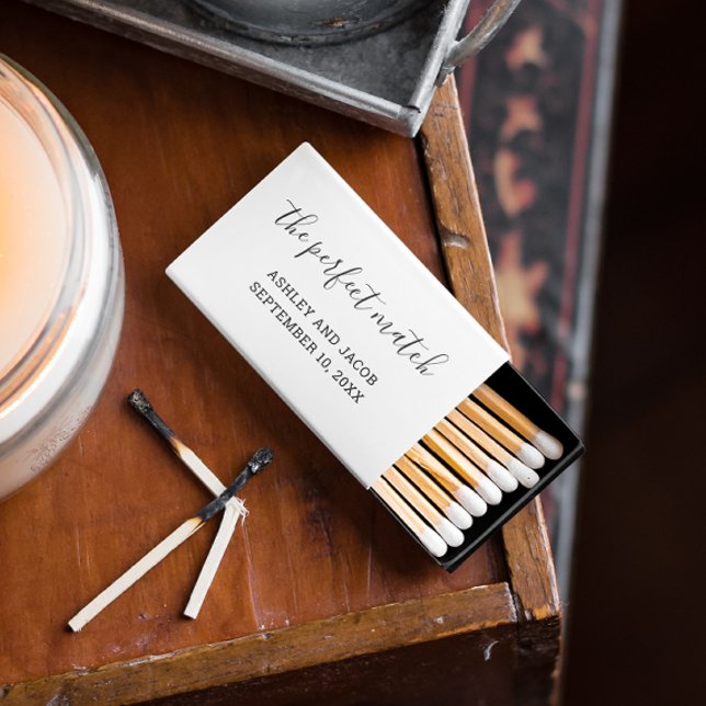 Perfect match. Minimalist simple script wedding Matchboxes (Creator Uploaded)