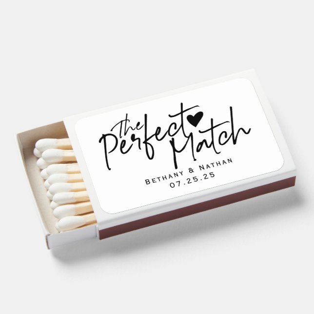 Perfect Match modern calligraphy wedding favor (Front Open)