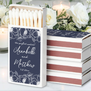 Perfect Match Navy Blue Floral Wedding Matchboxes