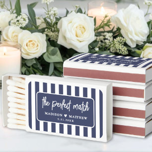 Perfect Match Navy Blue Stripes Wedding Matchboxes