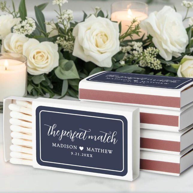 Perfect Match Navy Blue Wedding Matchbox Favors (Perfect Match Navy Blue Wedding Matchbox Favors )