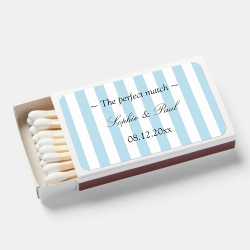 Perfect match Pale Blue Stripes Wedding Matchboxes