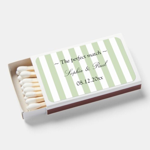 Perfect match Pale Sage Stripes Wedding Matchboxes