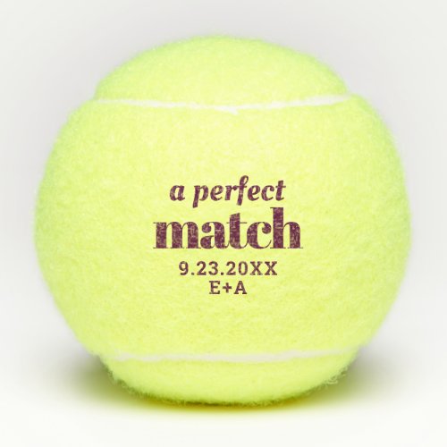 Perfect Match Personalized Burgundy Wedding  Tennis Balls