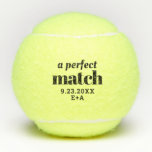 Perfect Match Personalized Wedding Tennis Balls<br><div class="desc">The Perfect Match Personalized Custom Tennis Ball Wedding Favors with bold trendy fonts has a heart on the back in any color you choose, and space for the couple's initials and wedding date. Shown in black, but all colors can be changed using Zazzle's template editor. Contact Paper Grape Zazzle Store...</div>