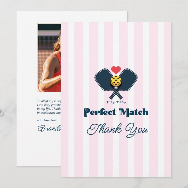 Perfect Match Pickleball Bridal Shower Photo Thank You Card (Front/Back)