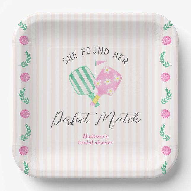 Perfect Match Pickleball Bridal Shower Welcome Paper Plates (Front)