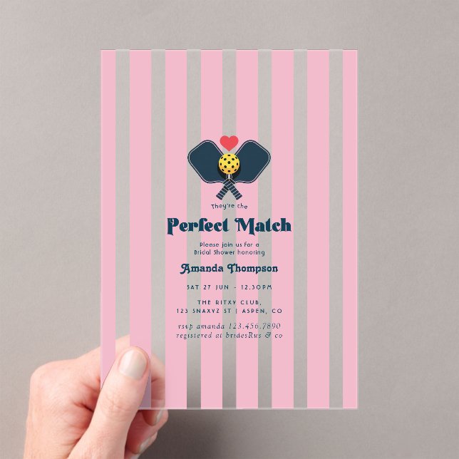 Perfect Match Preppy Pickleball Bridal Shower Acrylic Invitations (Insitu (Handheld))