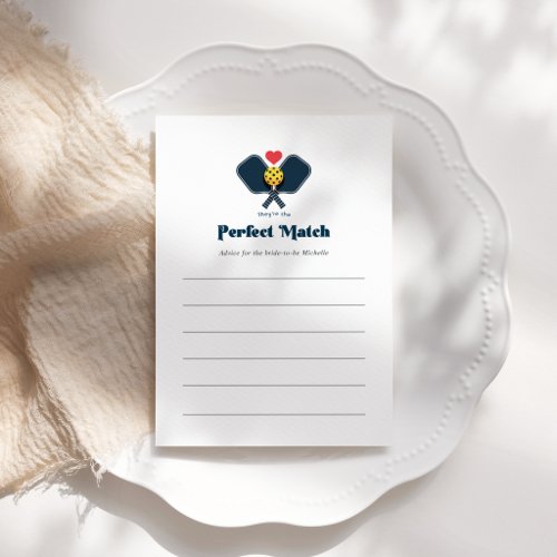 Perfect Match Preppy Pickleball Bridal Shower Advice Card