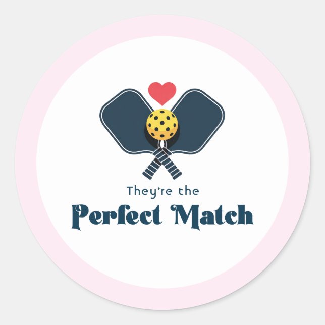 Perfect Match Preppy Pickleball Favor Classic Round Sticker (Front)