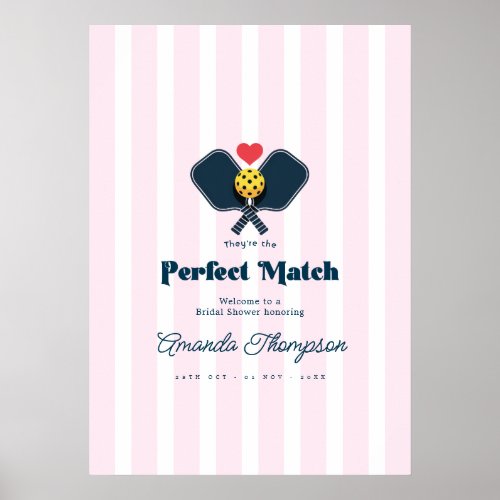 Perfect Match Preppy Pickleball Shower Welcome Poster