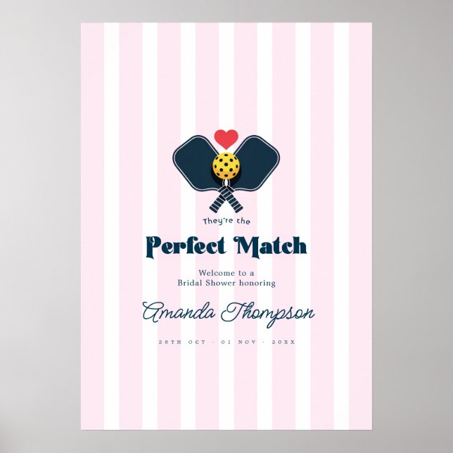 Perfect Match Preppy Pickleball Shower Welcome Poster (Front)