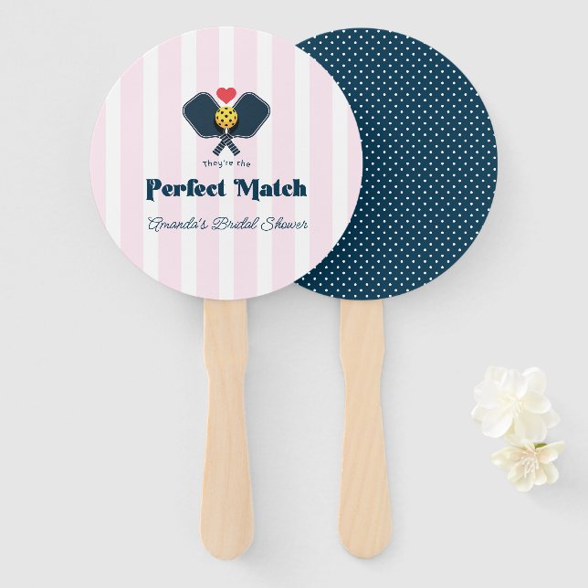 Perfect Match Preppy Pickleball Wedding Shower Hand Fan (Front and Back)