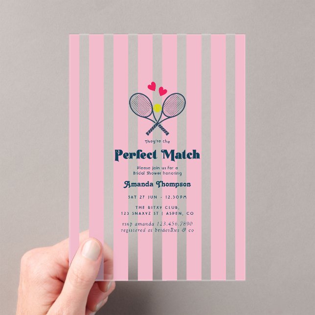 Perfect Match Preppy Tennis Bridal Shower Acrylic Invitations (Insitu (Handheld))