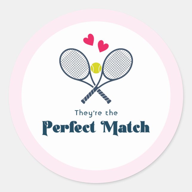Perfect Match Preppy Tennis Favor Classic Round Sticker (Front)
