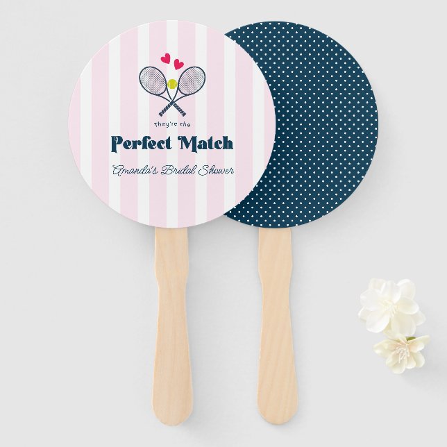 Perfect Match Preppy Tennis Wedding Shower Hand Fan (Front and Back)
