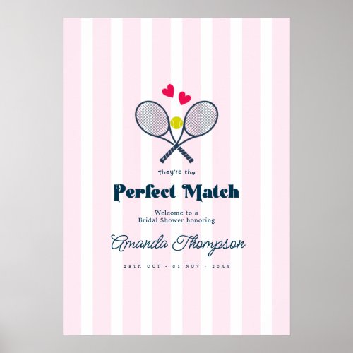 Perfect Match Preppy Tennis Wedding Shower Welcome Poster