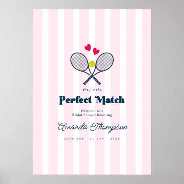 Perfect Match Preppy Tennis Wedding Shower Welcome Poster (Front)