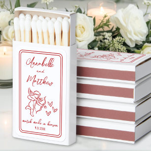 Perfect Match Red Hand Drawn Wedding Matchboxes