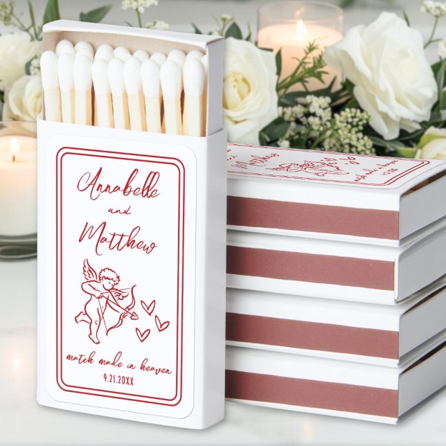 Perfect Match Red Hand Drawn Wedding Matchboxes (Perfect Match Red Hand Drawn Wedding Matchboxes)