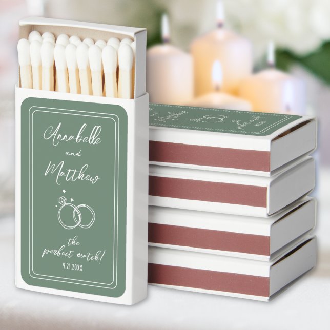 Perfect Match Sage Green Wedding Matches (Perfect Match Hand Drawn Green Wedding Matches)