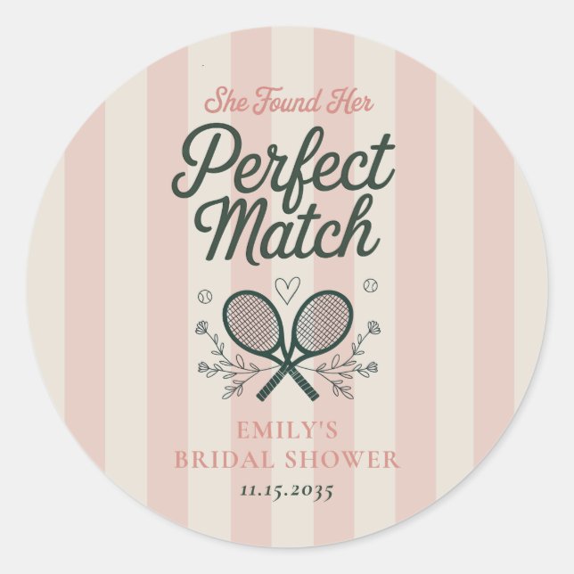 Perfect Match Social Club Tennis Bridal Shower Classic Round Sticker (Front)