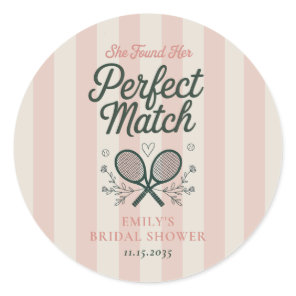 Perfect Match Social Club Tennis Bridal Shower Classic Round Sticker