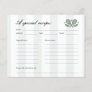 Perfect Match Tennis Bridal Shower Recipe Card