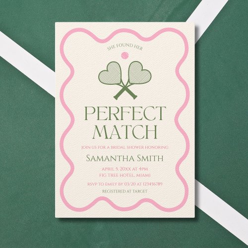 Perfect Match Tennis Pink  Green Bridal Shower Invitation