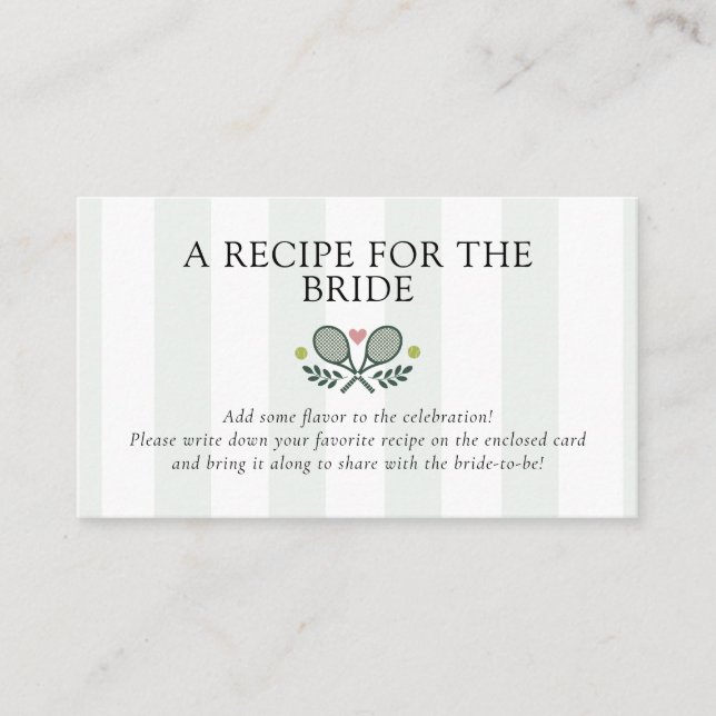 Perfect Match Tennis Recipe Request Bridal Shower  Enclosure Card (Front)