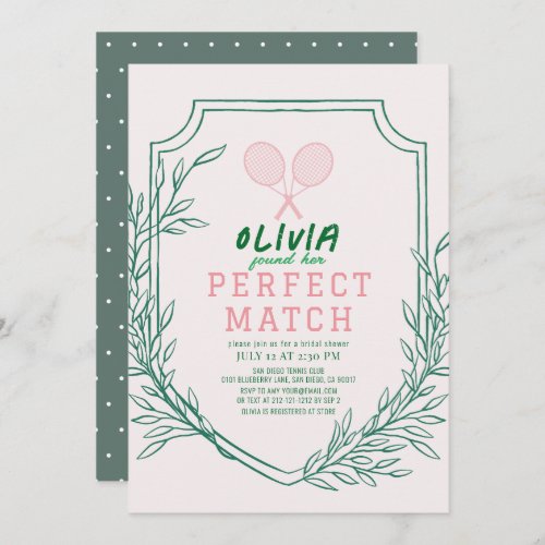 Perfect Match Tennis Retro Pink Bridal Shower Invitation