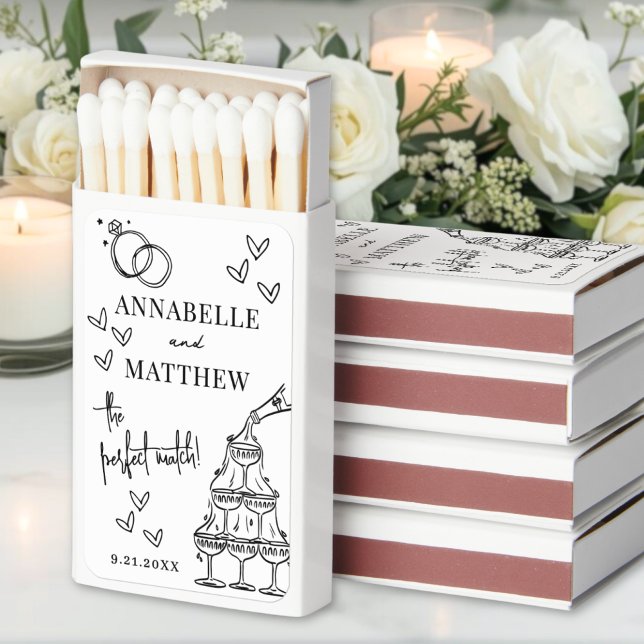 Perfect Match Unique Wedding Matchboxes (Perfect Match Hand Drawn Wedding Matchbox Favors)