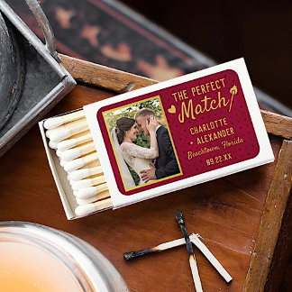 Perfect Match Wedding Photo Burgundy Gold Favors