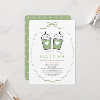 Perfect Matcha Kawaii Bow Frame Bridal Shower Invitation